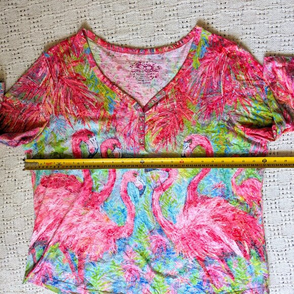 LEOMA LOVEGROVE Blouse Shirt Flamingos Tropical Bright Size XXL - Picture 4 of 6